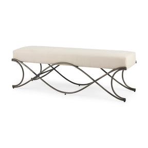 Ayla 55L x 17.6W x 18H Cream Fabric Seat W/ Antique Nickel Frame Bench by Mercana at Eve Furniture