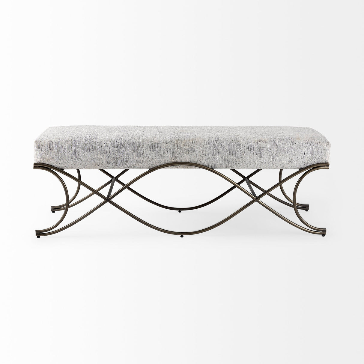 Ayla 55L x 17.6W x 18H Dark Gray Fabric Seat W/ Dark Nickel Metal Frame Bench by Mercana at Eve Furniture