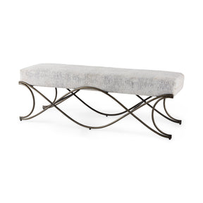 Ayla 55L x 17.6W x 18H Dark Gray Fabric Seat W/ Dark Nickel Metal Frame Bench by Mercana at Eve Furniture