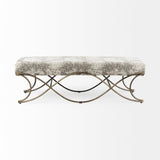 Ayla 55L x 17.6W x 18H Light and Dark Gray Fabric Seat W/ Antique Gold Metal Frame Bench by Mercana at Eve Furniture