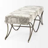 Ayla 55L x 17.6W x 18H Light and Dark Gray Fabric Seat W/ Antique Gold Metal Frame Bench by Mercana at Eve Furniture