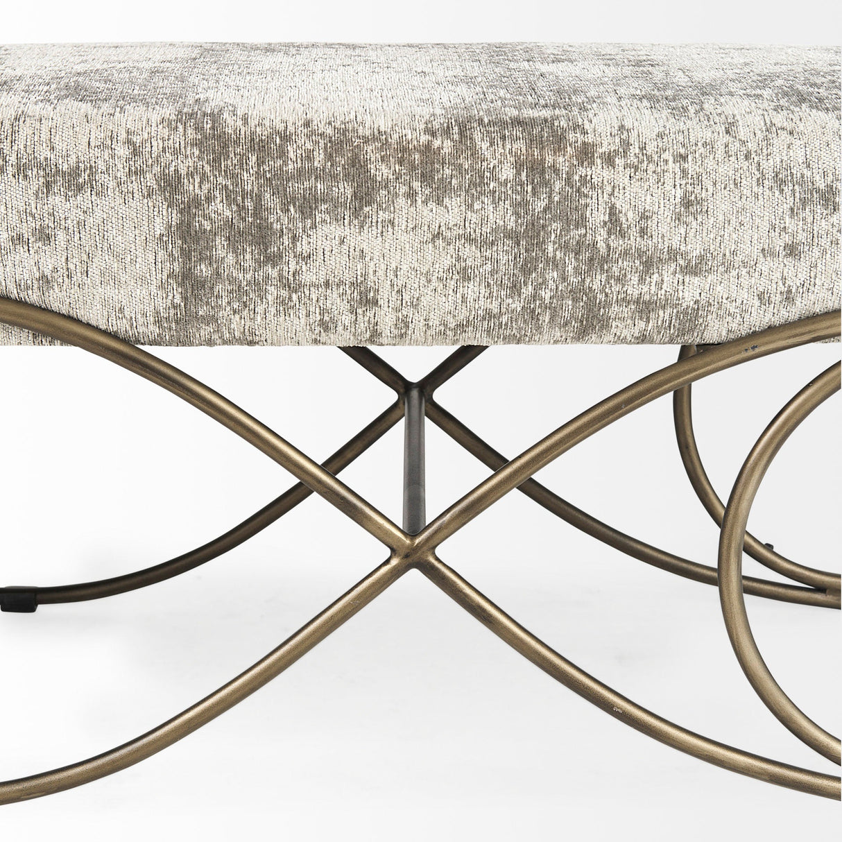 Ayla 55L x 17.6W x 18H Light and Dark Gray Fabric Seat W/ Antique Gold Metal Frame Bench by Mercana at Eve Furniture