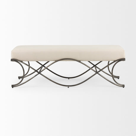 Ayla Cream Fabric Seat W/ Antique Nickel Frame Bench by Mercana at Eve Furniture
