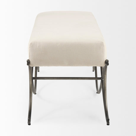 Ayla Cream Fabric Seat W/ Antique Nickel Frame Bench by Mercana at Eve Furniture