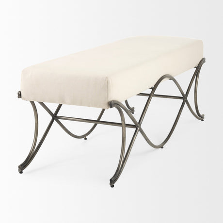 Ayla Cream Fabric Seat W/ Antique Nickel Frame Bench by Mercana at Eve Furniture