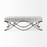 Ayla Dark Gray Fabric Seat W/ Dark Nickel Metal Frame Bench by Mercana at Eve Furniture