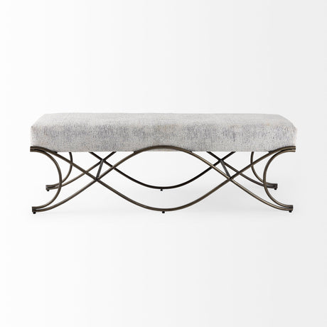 Ayla Dark Gray Fabric Seat W/ Dark Nickel Metal Frame Bench by Mercana at Eve Furniture