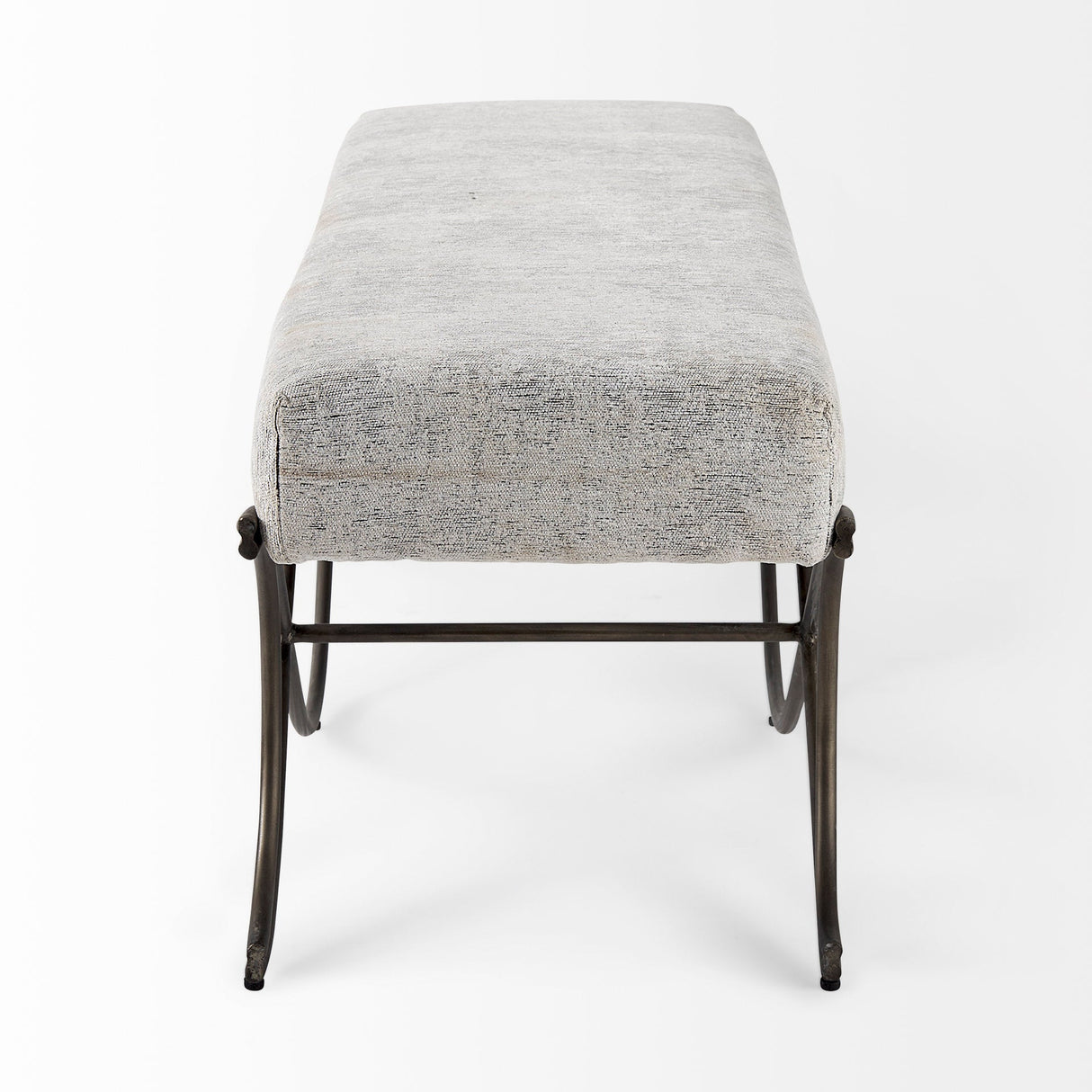 Ayla Dark Gray Fabric Seat W/ Dark Nickel Metal Frame Bench by Mercana at Eve Furniture