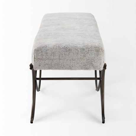 Ayla Dark Gray Fabric Seat W/ Dark Nickel Metal Frame Bench by Mercana at Eve Furniture
