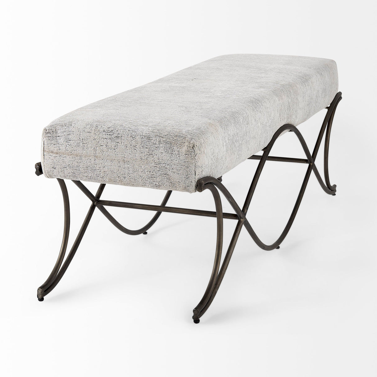 Ayla Dark Gray Fabric Seat W/ Dark Nickel Metal Frame Bench by Mercana at Eve Furniture