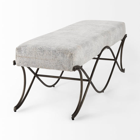 Ayla Dark Gray Fabric Seat W/ Dark Nickel Metal Frame Bench by Mercana at Eve Furniture