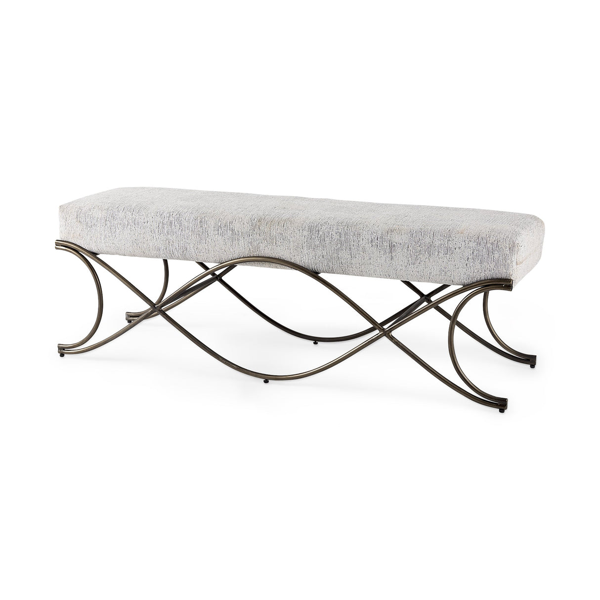 Ayla Dark Gray Fabric Seat W/ Dark Nickel Metal Frame Bench by Mercana at Eve Furniture