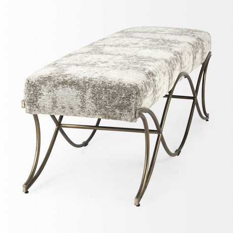 Ayla Light and Dark Gray Fabric Seat W/ Antique Gold Metal Frame Bench by Mercana at Eve Furniture