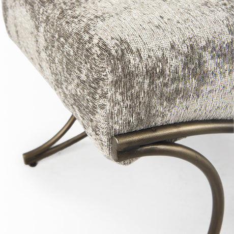 Ayla Light and Dark Gray Fabric Seat W/ Antique Gold Metal Frame Bench by Mercana at Eve Furniture