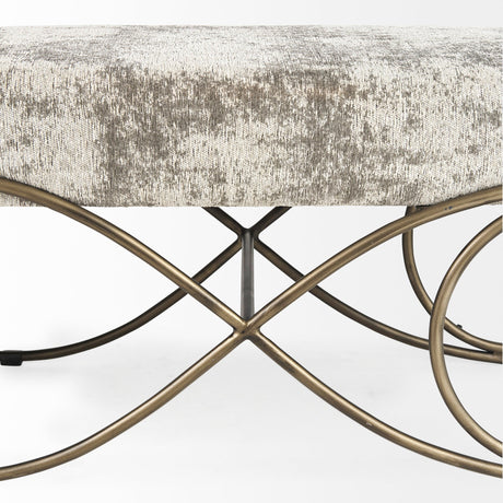 Ayla Light and Dark Gray Fabric Seat W/ Antique Gold Metal Frame Bench by Mercana at Eve Furniture