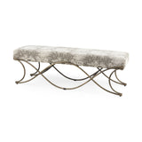 Ayla Light and Dark Gray Fabric Seat W/ Antique Gold Metal Frame Bench by Mercana at Eve Furniture
