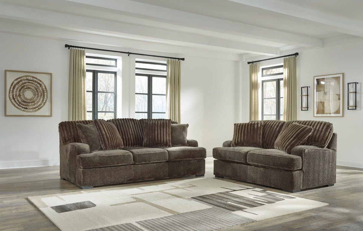 Aylesworth Chocolate Sofa and Loveseat by Ashley at Eve Furniture