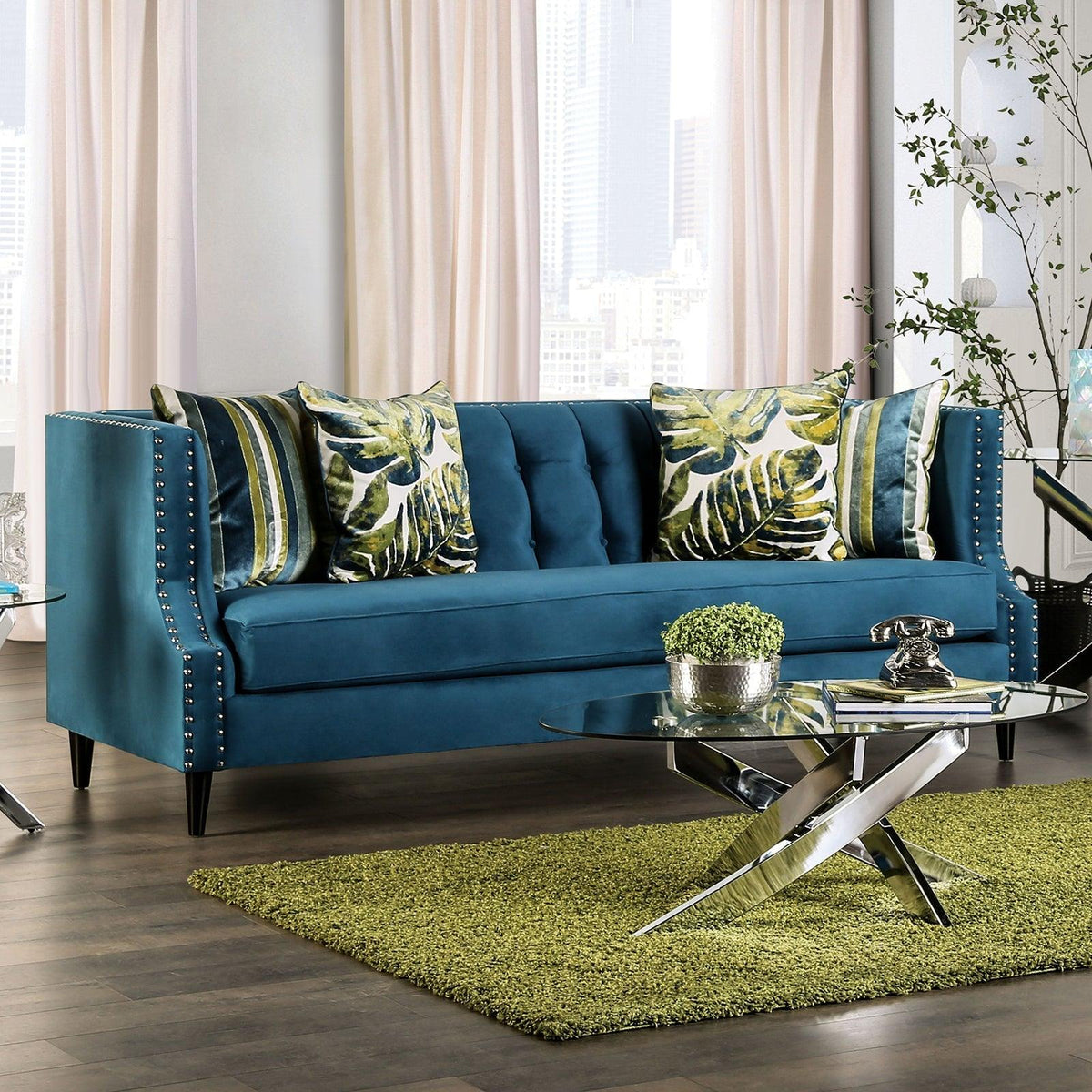 Azuletti Dark Teal/Apple Green Sofa by Furniture of America at Eve Furniture