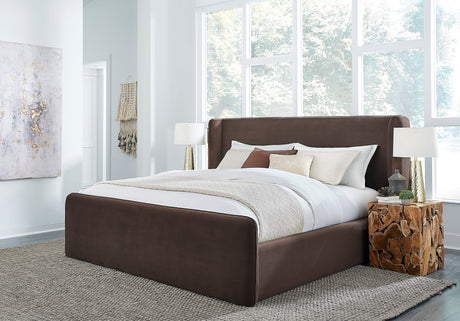 Bacall Cola Velvet California King Upholstered Wingback Platform Bed by Modus Furniture at Eve Furniture