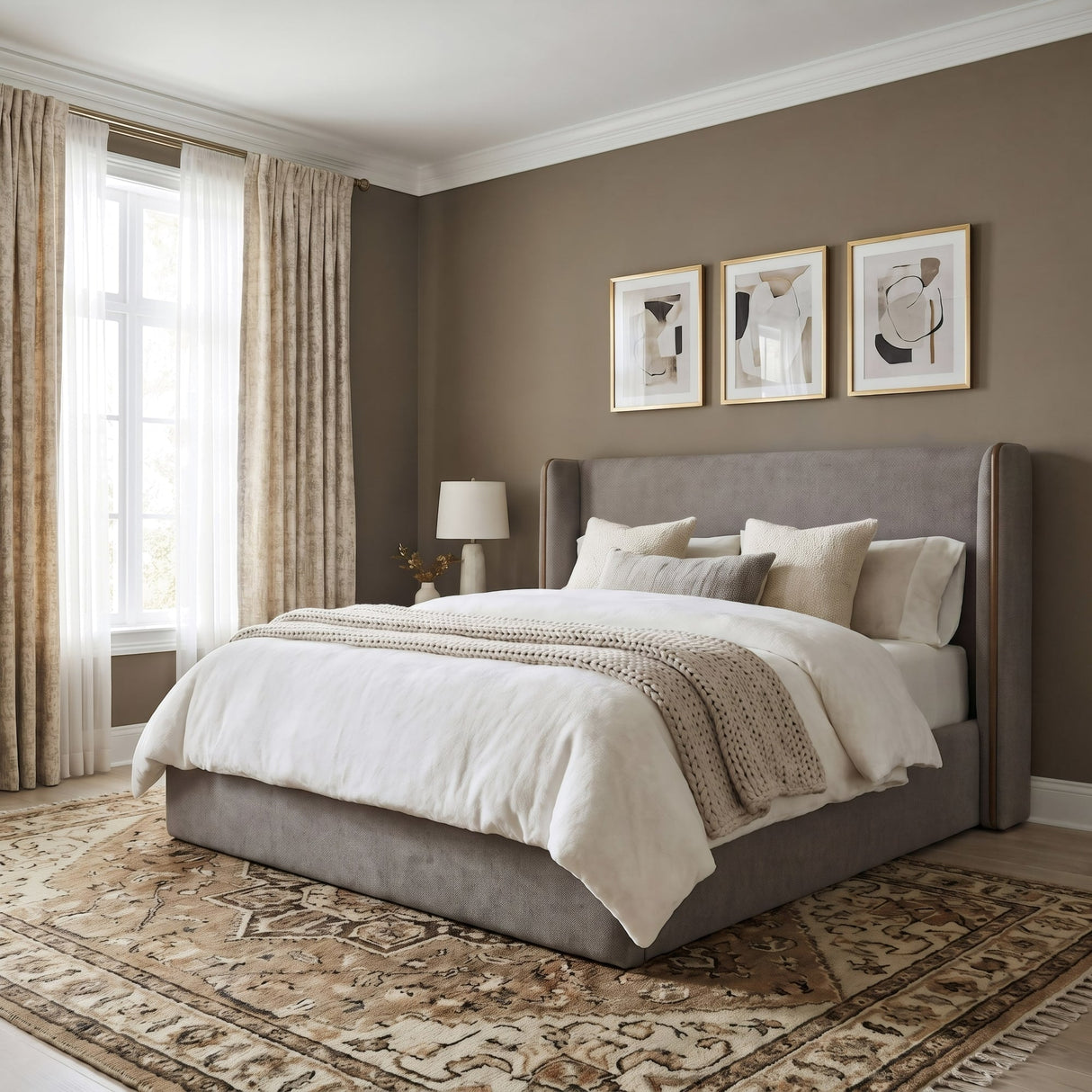 Bacall Mushroom/Claystone California King Wingback Wood Bed