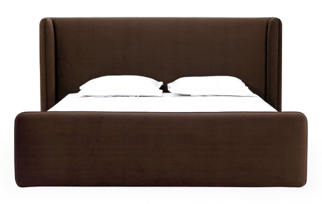 Bacall Velvet Eastern King Upholstered Wingback Platform Bed in Cola by Modus Furniture at Eve Furniture
