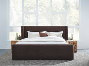 Bacall Velvet Eastern King Upholstered Wingback Platform Bed in Cola by Modus Furniture at Eve Furniture