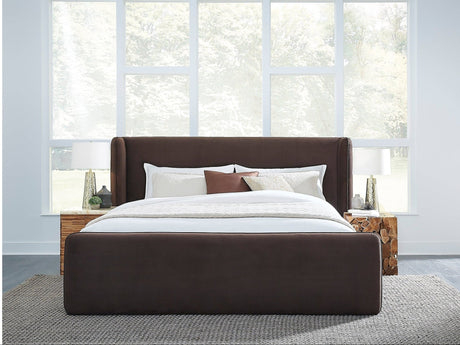 Bacall Velvet Full Upholstered Wingback Platform Bed in Cola by Modus Furniture at Eve Furniture