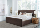 Bacall Velvet Queen Upholstered Wingback Platform Bed in Cola by Modus Furniture at Eve Furniture