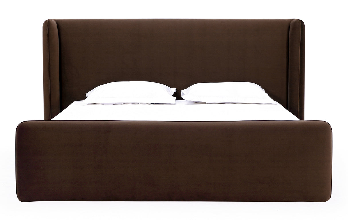 Bacall Velvet Queen Upholstered Wingback Platform Bed in Cola by Modus Furniture at Eve Furniture