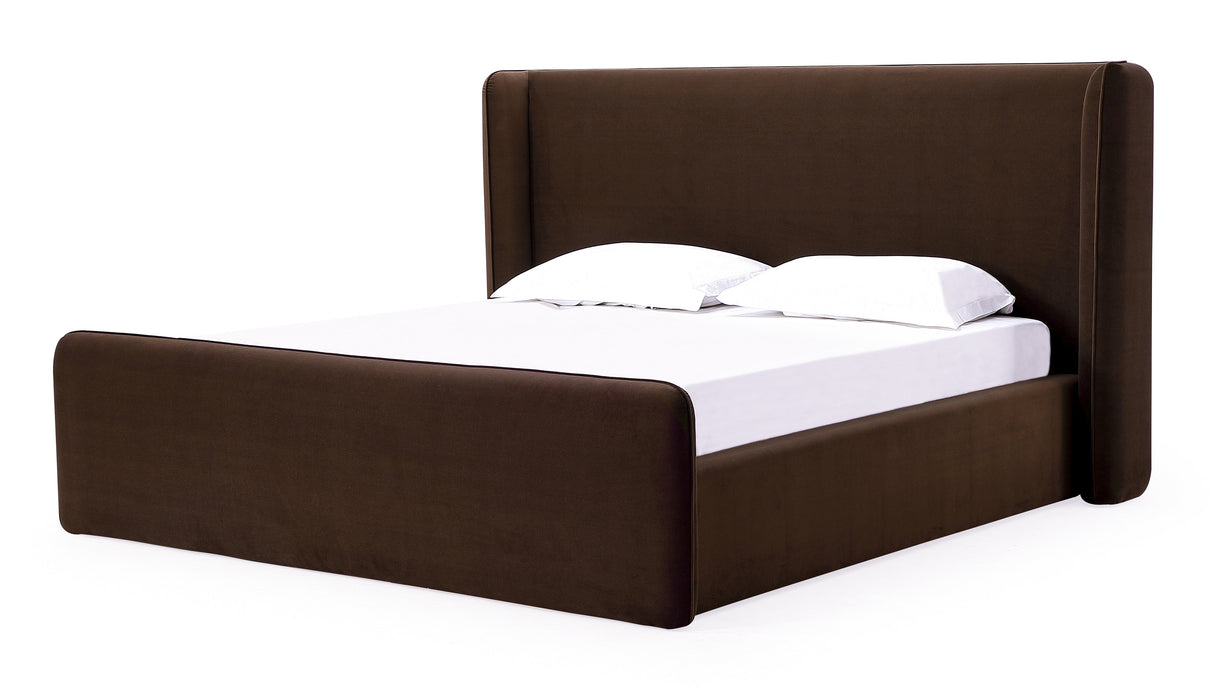 Bacall Velvet Queen Upholstered Wingback Platform Bed in Cola by Modus Furniture at Eve Furniture