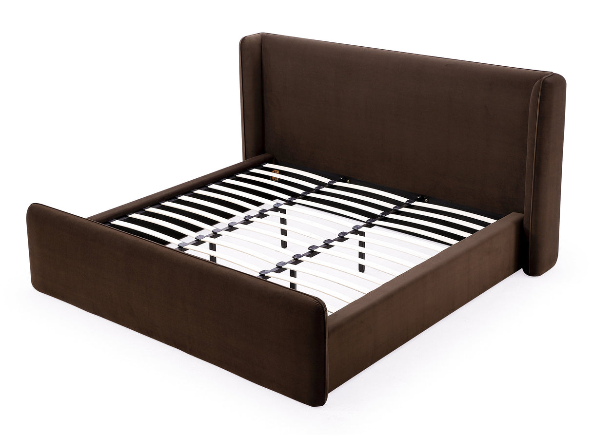 Bacall Velvet Queen Upholstered Wingback Platform Bed in Cola by Modus Furniture at Eve Furniture