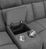 Bahrain Charcoal Upholstered Motion Loveseat with Console by Coaster at Eve Furniture