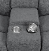 Bahrain Charcoal Upholstered Motion Loveseat with Console by Coaster at Eve Furniture