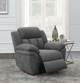 Bahrain Charcoal Upholstered Power Glider Recliner by Coaster at Eve Furniture