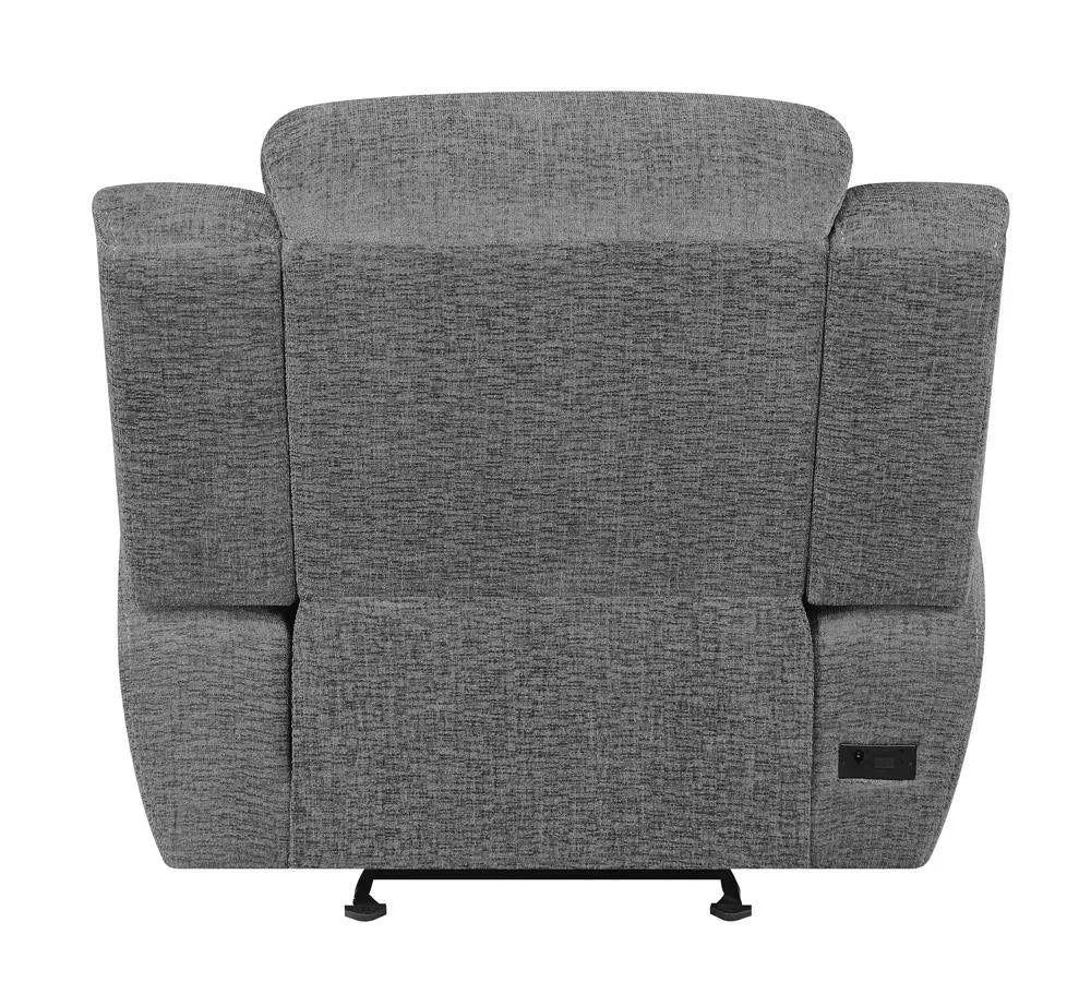 Bahrain Charcoal Upholstered Power Glider Recliner by Coaster at Eve Furniture