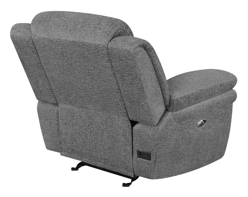 Bahrain Charcoal Upholstered Power Glider Recliner by Coaster at Eve Furniture