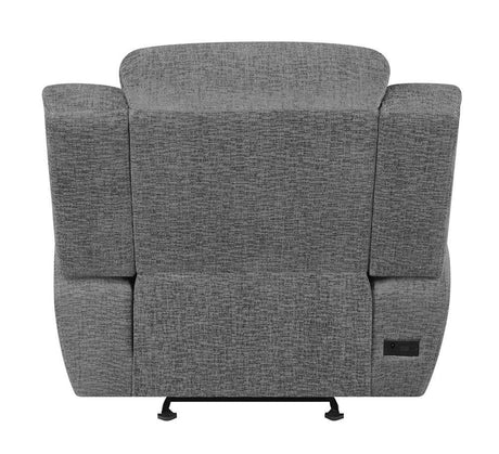 Bahrain Charcoal Upholstered Power Glider Recliner by Coaster at Eve Furniture