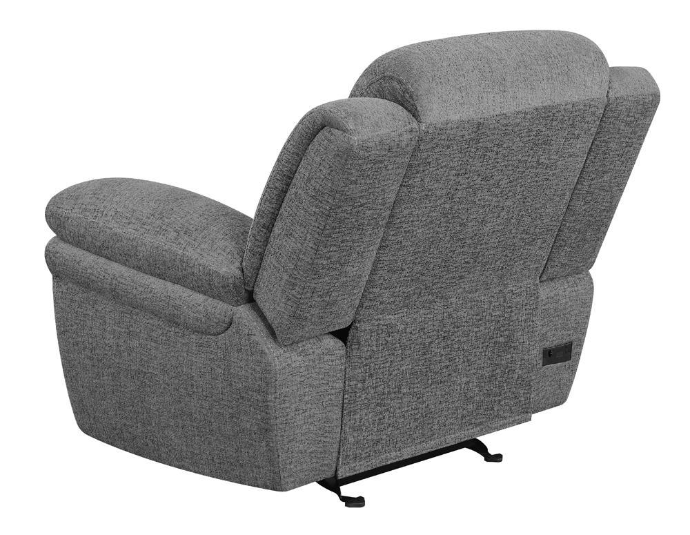 Bahrain Charcoal Upholstered Power Glider Recliner by Coaster at Eve Furniture