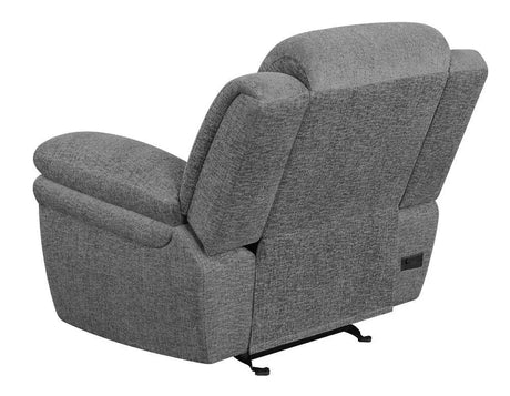 Bahrain Charcoal Upholstered Power Glider Recliner by Coaster at Eve Furniture