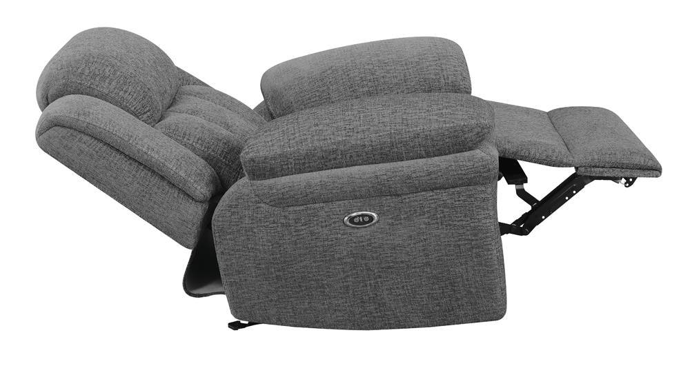 Bahrain Charcoal Upholstered Power Glider Recliner by Coaster at Eve Furniture