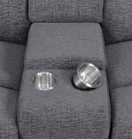 Bahrain Charcoal Upholstered Power Loveseat with Console by Coaster at Eve Furniture