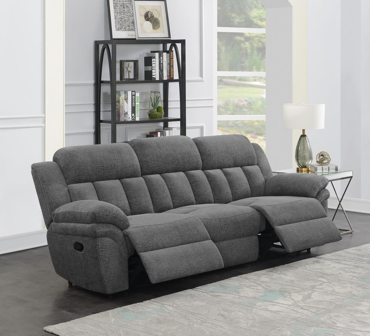Bahrain Upholstered Motion Sofa Charcoal by Coaster at Eve Furniture