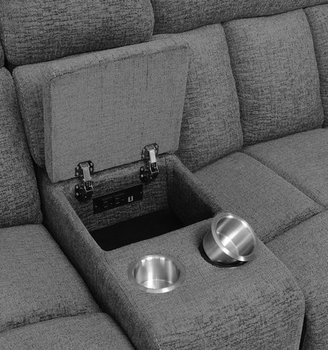 Bahrain Upholstered Motion Sofa Charcoal by Coaster at Eve Furniture