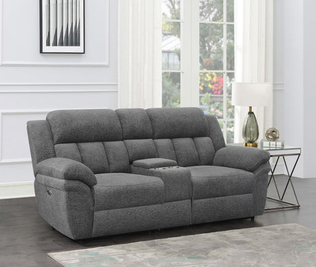 Bahrain Charcoal Upholstered Power Loveseat with Console by Coaster at Eve Furniture