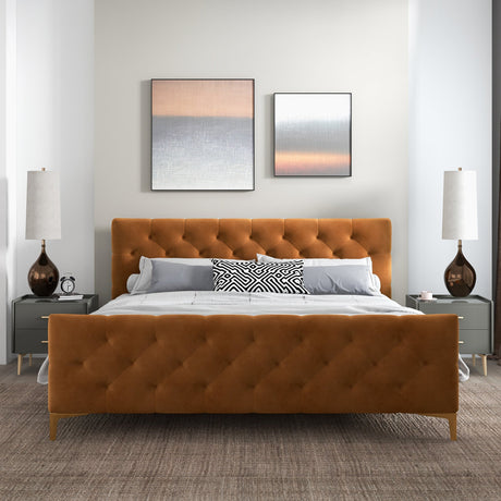Bailey Cognac Velvet King Bed by Ashcroft Imports at Eve Furniture