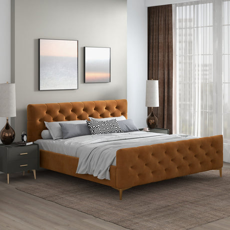 Bailey Cognac Velvet King Bed by Ashcroft Imports at Eve Furniture