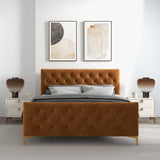 Bailey Cognac Velvet Queen Bed