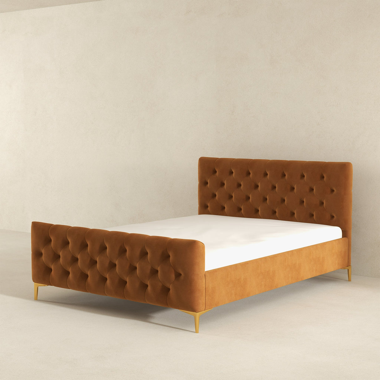 Bailey Cognac Velvet Queen Bed