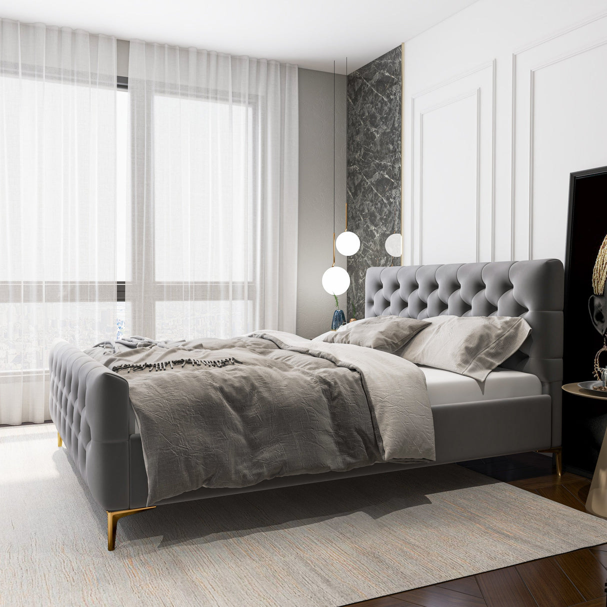 Bailey Dark Grey Velvet King Bed by Ashcroft Furniture at Eve Furniture