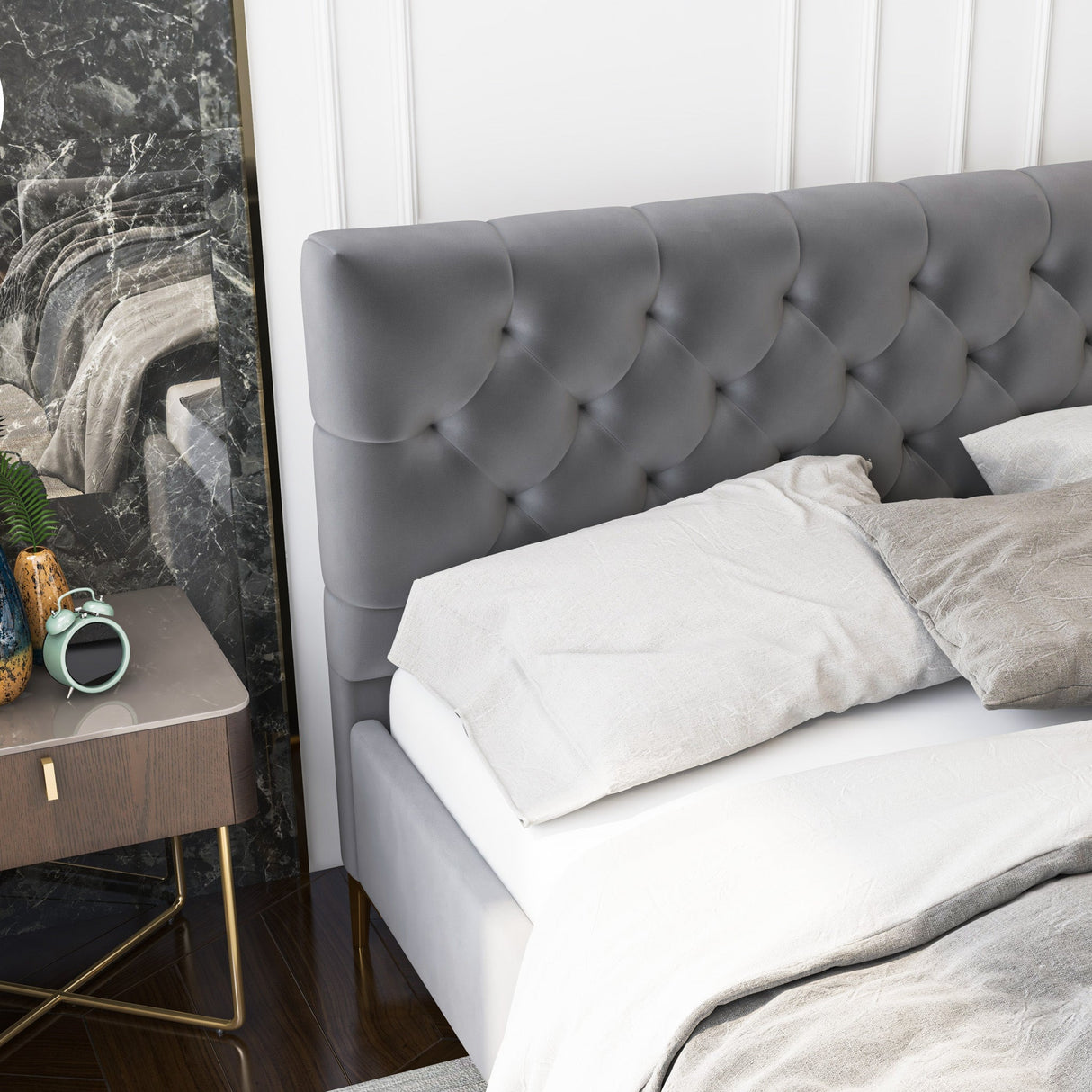 Bailey Dark Grey Velvet King Bed by Ashcroft Furniture at Eve Furniture